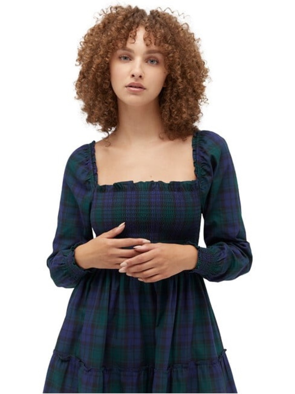 Hill House Nap Dress Blackwatch Plaid Smocked Tiered Maxi Dress - Navy & Green - Picture 2 of 6